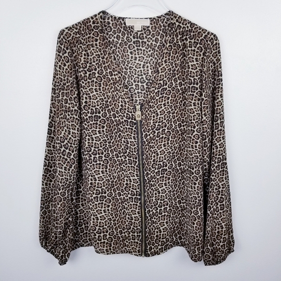 MICHAEL Michael Kors Tops - Michael Kors Leopard Print Zip Front Blouse
